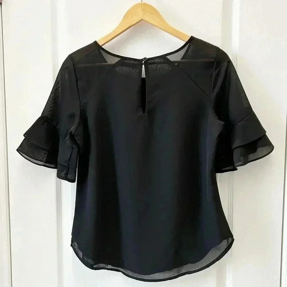 Ricki’s Blouse Short Sleeve Sheer Flowy Ruffle Sleeves Black Size Small - Picture 3 of 14